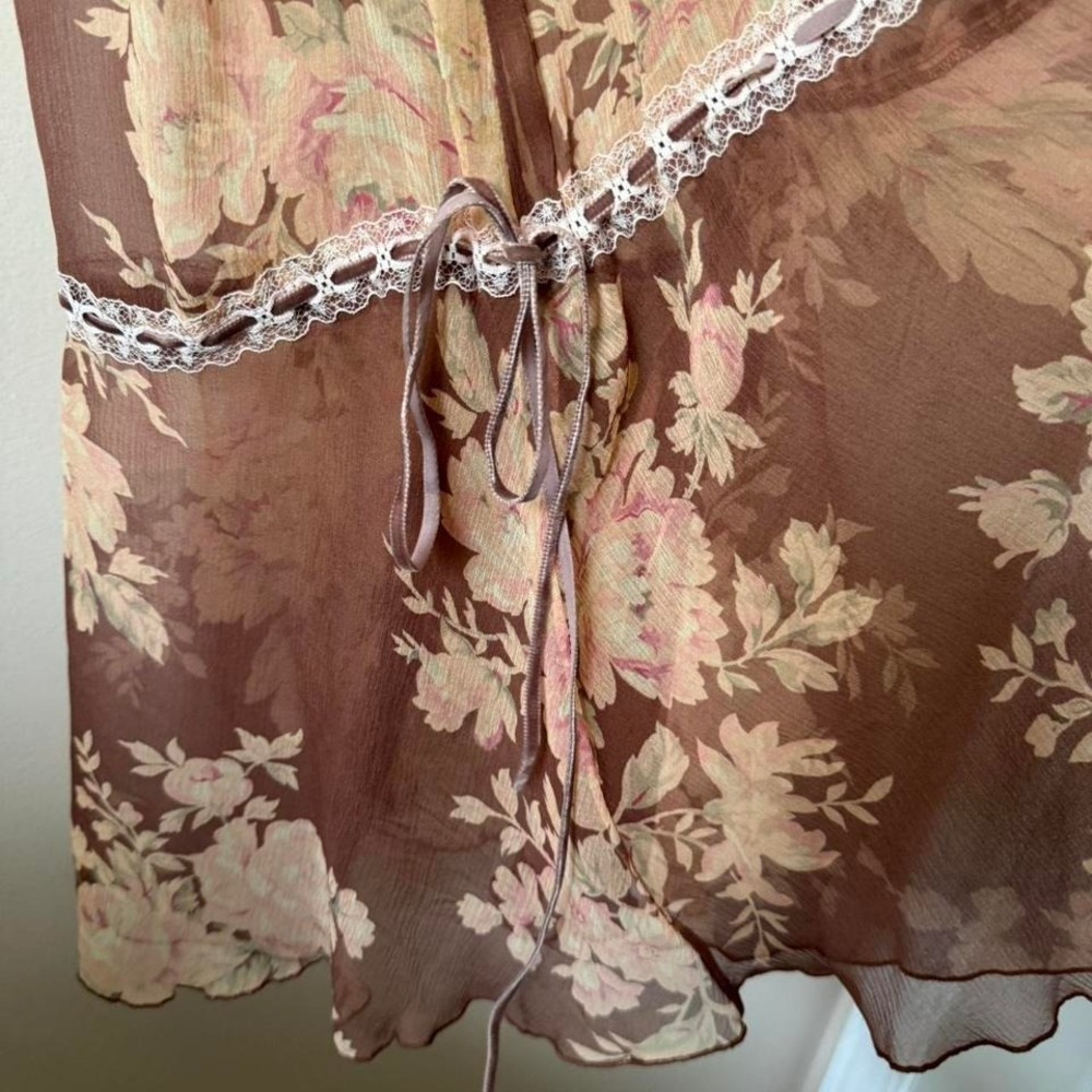 Vintage 2003 Victoria's Secret Floral 100% Silk Slip Brown Pink White Y2K - Picture 5 of 8